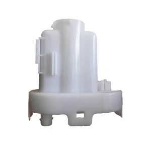  Metal fuel pump on white background, used in cars for fuel filters.